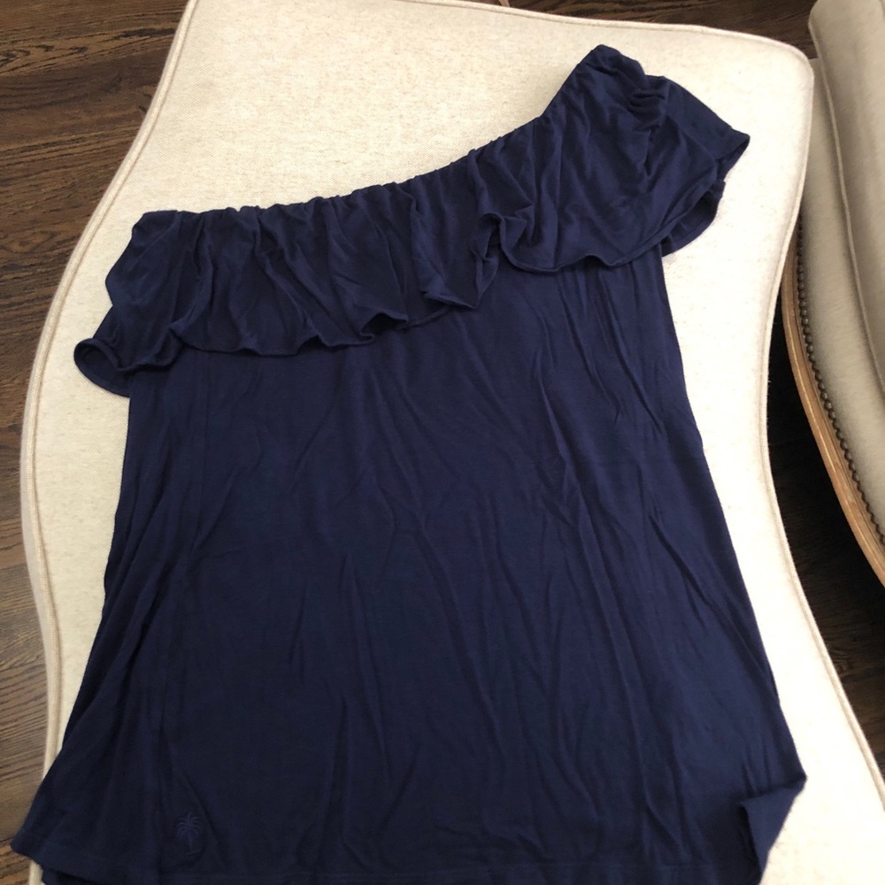 Lilly Pulitzer One shoulder navy shirt